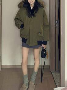 conciso Winterparka mit Kapuze, Dropped-Shoulder und gepolsterter Jacke mit Fake-Fellkragen