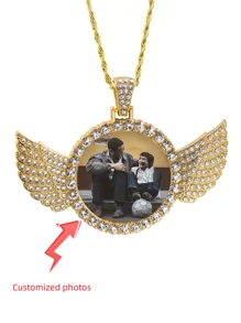 1 colar de imagem personalizado, acessório de colar com pingente personalizado estilo hip-hop com embalagem de caixa de presente, colar de asa de anjo com pingente, acessório de imagem personalizado, presente, ouro, ouro branco, ouro rosa, elegante, colorido, vintage, unissex, hipster, simples, casual, personalizado, personalizado, único, presentes ideais para ele, presentes ideais para ela, ela, namorado, namorada, pai, mãe, família, amigos, para aniversários, para aniversários, para formatura, para baile, para festa, joias femininas
