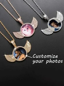 1 colar de imagem personalizado, acessório de colar com pingente personalizado estilo hip-hop com embalagem de caixa de presente, colar de asa de anjo com pingente, acessório de imagem personalizado, presente, ouro, ouro branco, ouro rosa, elegante, colorido, vintage, unissex, hipster, simples, casual, personalizado, personalizado, único, presentes ideais para ele, presentes ideais para ela, ela, namorado, namorada, pai, mãe, família, amigos, para aniversários, para aniversários, para formatura, para baile, para festa, joias femininas