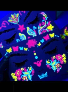 2/3/8pcs, Music Festival Fluorescent Face Tattoo Sticker Set,8 Sheets Temporary Tattoo Stickers, 10.5*15cm/Sheet Waterproof Masquerade Party Neon Glow Tattoo Sticker, Party Decor Supplies, Party Favors, Night Party Supplies, Glow In Dark Party Supplies For DIY Women Girls' Christmas Eve,For Music Festival