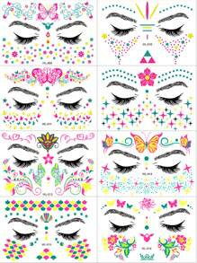 2/3/8pcs, Music Festival Fluorescent Face Tattoo Sticker Set,8 Sheets Temporary Tattoo Stickers, 10.5*15cm/Sheet Waterproof Masquerade Party Neon Glow Tattoo Sticker, Party Decor Supplies, Party Favors, Night Party Supplies, Glow In Dark Party Supplies For DIY Women Girls' Christmas Eve,For Music Festival