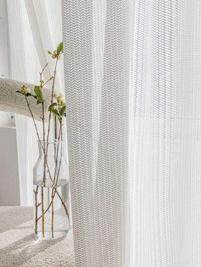 1pc White Sheer Curtain Panel, Cream Lace Voile Curtain For Living Room, Bedroom, Balcony, Decorative Drape