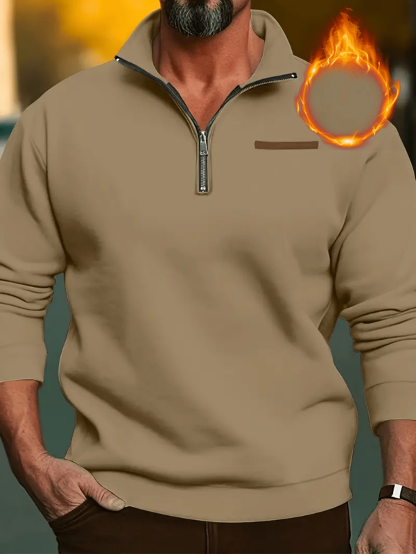 Camisa casual masculina com gola de zíper de um quarto, top casual de manga comprida distinto e confortável
