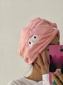 Sanrio 1pc/4pcs Four Color Cute Kuromi Dry Hair Cap, Anime KT Cat Coral Velvet Water Absorbing Headscarf, Home Cartoon Melody Quick Drying Bath Cap Home Bathroom Decor Summer Back To School Hair Bonnet