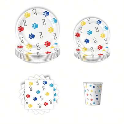 10pcs Dog Paw Print Birthday Party Supplies Paw Print Disposable Paper Plates Cups Napkins Tableware Set Dog Paw Prints Party Decorations For Puppy Theme Party, Picnic Favors, Christmas Party Christmas Decor Christmas Decorations Christmas Gifts And Decor Decorations S