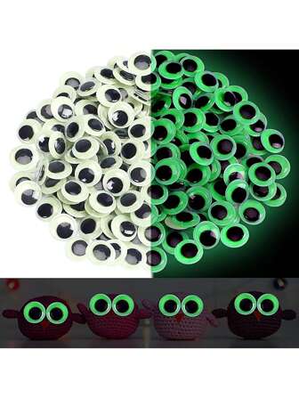 100 件自粘式活动眼珠，黑暗中发光活动眼珠，用于工艺贴纸，闪光活动眼珠，用于 DIY 装饰 - 6 毫米 8 毫米 10 毫米 12 毫米可供选择（可选择夜光款式或非夜光款式）