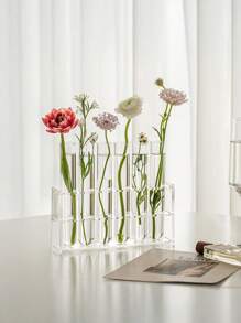 6pcs/Set Clear Acrylic Base Modern Hydroponic Test Tube Vases With Plastic Planters For Indoor Gardening, Transparent Minimalist Self-Watering Plant Propagation Stations, Air Purifying Home Office Desk Decor, Low-Maintenance Spring Season Display For Housewarming/Wedding Favors Gifts Birthday Graduation Home Decor Room Decor Flower Vase Glass Vase