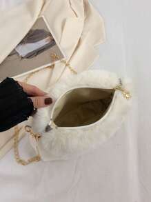 新款女士INS风小方包斜挎包，时尚链条毛绒包，秋冬韩版小方包 - 白色 - 查看 10