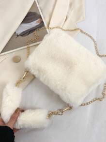 新款女士INS风小方包斜挎包，时尚链条毛绒包，秋冬韩版小方包 - 白色 - 查看 8