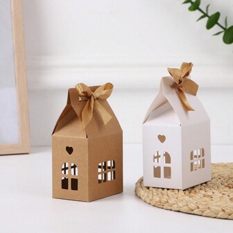 Set de 10/20/50 piezas, Casa de pan de jengibre, Cajas de regalo, Cajas blancas sencillas con lazos, Cajas de embalaje de regalo, Cajas de dulces, Cajas de joyería, Adecuado para decoraciones de fiestas navideñas, Regalos para maestros, compañeros de clase, amigos, novias