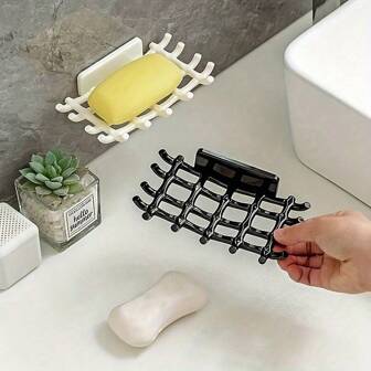 1pc Grid Wall Mounted Soap Dish Holder, Shower Caddy, Bathroom Storage Rack. Can Be Used To Hang Towels, Loofah, Brushes, Hair Clips, Necklaces