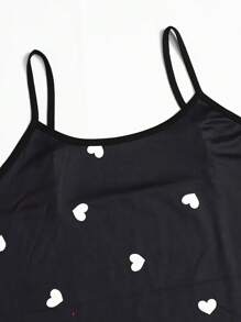Plus Size Women Casual Pajama Set, Heart Print Camisole And Shorts Loungewear 2pcs Suit - Black - View 4