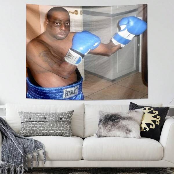 1pc Boxing Green Lester Printed Tapestry, Polyester Tapestry, Decoration For Living Room, Bedroom, Office Wall, Home Decor, Party Decor, Rectangular Printed Kitchen Wall Hanging Cloth With Drape, Comes With 3 Wall Nails And 2 Clips