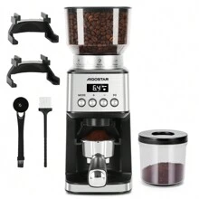 1 professionele elektrische koffiemolen, 180 W, 52 maalstanden, 2 standen, antistatische functie, digitaal lcd-scherm, espresso-portafilterhouder, grote capaciteit, roestvrij staal, zilver - ideaal voor dagelijks gebruik in koffiehuizen of thuis