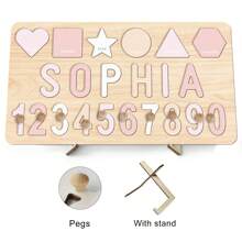 个性化木制姓名拼图板、形状拼图、自定义数字拼图、木制字母拼图、形状分类器、互动、活动、复活节礼物、个性化姓名拼图、1 岁生日礼物、自定义木制姓名拼图板、独特姓名拼图板（带钉子的数字 + 支架） - 數字帶釘子+支架 - 查看 12