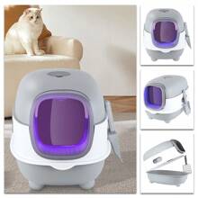 Cat Litter Box, Ultra-Large Fully Enclosed Cat Litter Box With Automatic Anti-Sand Cage, Easy To Clean, Deodorize, Easy To Splash-Proof Cat Litter Box, 49x39x556cm - Grey - View 3