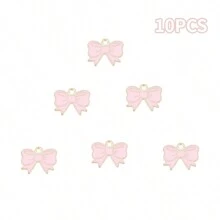 10/40Pcs 4 Style Romantic Enamel Flat Bowknot Charms Pink Bowknot Kawaii Dangle Pendants Bulk For Women Jewelry Making Earrings Necklace Bracelets Valentine's Day DIY CraftsSupplies