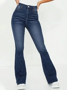 Women's Flare Bell Bottom Jeans Mid Waisted Wide Leg Bootcut Jeans Stretchy Denim Pants - Rửa tối - Xem 3