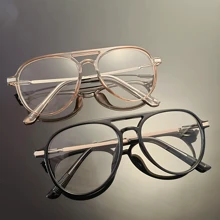 HAITONGCR 1pc New Design PC+Metal Dual-Beams Reading Glasses, Unisex Retro Square Frame Fashion Eyeglasses - Transparent - View 5