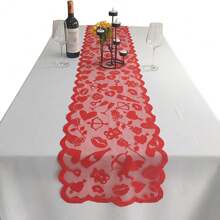 1 Set Valentine's Day Lace Table Decor, Restaurant Tablecloth, Valentine's Day Table Runner, Valentine's Day Tablecloth, Valentine's Day Decoration, Heart-Shaped Lace Table Decor, Home Dining Table Decor, Wedding, Anniversary, Home Decoration, Scene Decoration, Theme Party Decoration