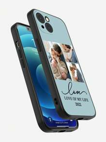 1pc Customized 3-Photo Personalized Phone Case, Featuring Couple, Family, Wedding Photos, Pet Portraits, Monogram, Short Phrase, Compatible With A14, A21s, A32, A33, A34, A35, A15, A23, A55, Compatible With IPhone 13/14/15/16 Pro Max,International Version, Not The Domestic Version - Black - View 3