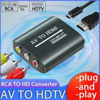 RCA 至 HDTV AV 至 HDMI 视频信号升级设备，USB 供电，磨砂表面，5V，兼容 PS1、PS2、PS3、N64、SNES、VHS、蓝光和 DVD 播放器