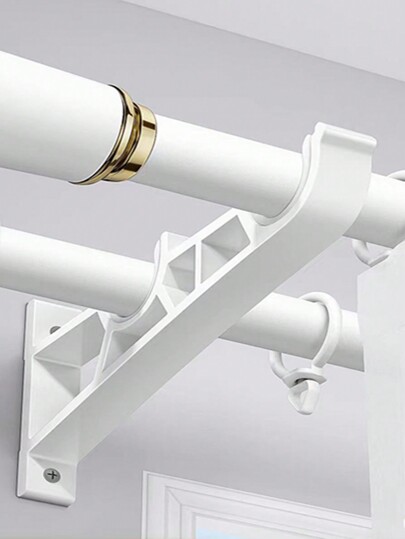 2pcs White Striped Dual Curtain Rods Aluminum Alloy Double Bracket, Suitable For 2.8cm Curtain Rods Gifts Birthday Graduation