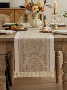 1pc Water-Resistant & Dirt-Proof Table Runner, Modern Minimalist Style, Handwoven Tassel Decor, Elevating Dining Table Artistic Feeling, Suitable For Family Gatherings Or Holiday Celebrations