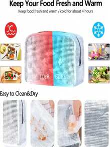 1pc Floral & Letter Print Insulated Lunch Bag, Portable Thermal Food Cooler Bag For Work Or Travel - Blue - View 5