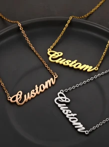 1 pièce Collier avec plaque à personnaliser en acier inoxydable or, argent ou rose pour femmes et hommes. Bijou personnalisé avec lettre. Cadeau de mode, pour petite amie, anniversaire ou Noël