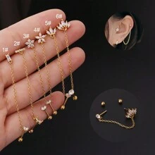 1PC Bông tai xỏ khuyên kép bằng thép không gỉ 16G cho phụ nữ Vít xoắn nhỏ CZ Tragus Couch Helix Trang sức xỏ khuyên - Bạc-Trắng-1 cái - Xem 8