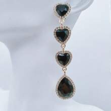 新款时尚长款心形闪亮耳环，优雅奢华浪漫约会可爱心形吊坠耳环，情人节礼物 - 情人節紅色桃心耳環 - 查看 14