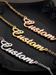 1 pièce Collier avec plaque à personnaliser en acier inoxydable or, argent ou rose pour femmes et hommes. Bijou personnalisé avec lettre. Cadeau de mode, pour petite amie, anniversaire ou Noël
