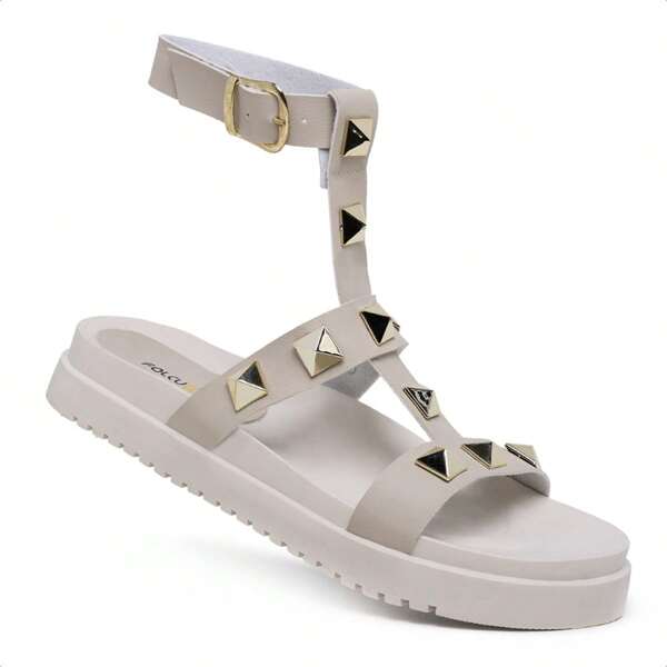 Sandália Feminina Papete Falcucci Gladiadora Tachas Piramides Plataforma Confortável Capri