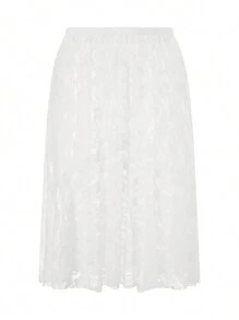 Women Midi Skirt Flowy Skirt Low Waist Flower Embroidery See-Through Irregular Summer Lace Sheer Skirt For Summer Party - 白色 - 查看 7
