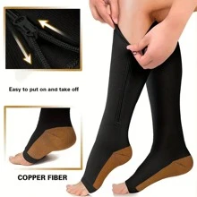 1 Pair Compression Zip Socks Zip-Up Solid Color High Elasticity Knee High Stretchy Support Stockings With Open Toe Health Care - Multicolor - View 3