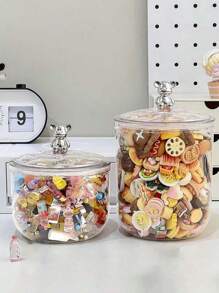 1pc/ Sealable Jar With Lid, Reusable Clear Plastic Sealable Jar With Cute Bear Shape Lid, Home Kitchen Food Storage Container For Kitchen Organisation And Storage, Perfect For Storing Snacks, Sweets, Tea, Nuts, Cereals And Coffee Beans.