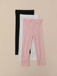 3 件装女童弹力紧身裤，儿童七分紧身裤，弹性舒适，适合户外运动