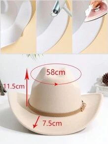 1pc Unisex Belt Decor Boho Cowgirl Hat Jazz Panama Hat Ridge Cowboy Hat Soft Felt Hat Fedora Hat Western Suitable For Outdoor - Màu be - Xem 4