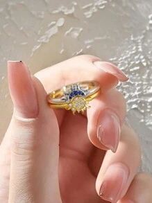 Solo 1 pieza Anillo de sol y luna de plata de ley 925 con purpurina para mujeres, anillo de sol clásico con purpurina de plata, accesorio de dedo vintage para regalo de joyería para mujer y niña
