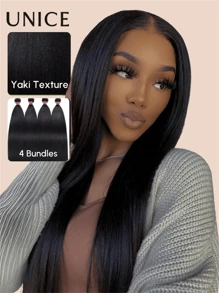 UNice Hair Silk Yaki Straight Hair Bundles 3 Pcs/Pack Yaki Virgin Human Hair Weave 4 Pcs Bundles Unprocessed Virgin Real Human Hair Weft Sew In Human Hair Extensions For Women - SNatural - View 2
