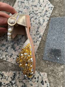 1Pair Girls Leather Shoes Fashion Sequins Bead Non-Slip Kids Princess Shoes Flat Heels Sandals Girl Part Shoes Summer For Valentine's Day