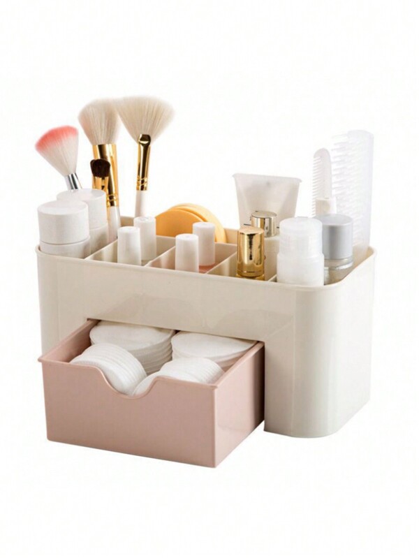 1 pieza Caja de almacenamiento para brochas de maquillaje, caja de almacenamiento de estilo nórdico multifuncional con cajones, caja de almacenamiento para accesorios de cabello, joyas y maquillaje para colecciones de vacaciones, playa, baño y dormitorio, de gran capacidad