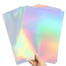 10 Sheets A4 Size Holographic Rainbow Printable Vinyl Sticker Paper 8.3x11.7 Inch Waterproof Sticker Paper Rainbow For Inkjet & Laser Printer Label Sticker Paper,School Supplies,Back To School