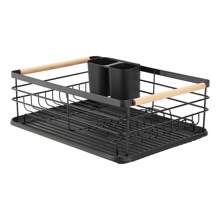 Living And Home Kitchen Countertop Stainless Steel Dish Drainer Rack,Cutlery Holder Dish Drying Rack With Wooden Handle,Kitchen Organizer Storage Shelf