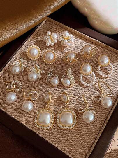 5 Stücke/Set einzigartiges Nischen-Perlendesign, modisches luxuriöses High-End-Influencer-Ohrringe-Set