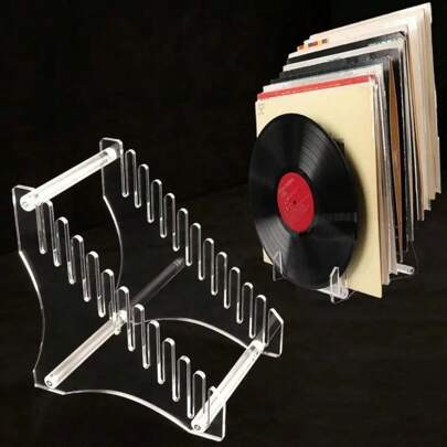 Acrylic Transparent Black Vinyl Record Display Stand, Holds Up To 12 Discs, Detachable Showcase, Suitable For Disc Collections, Home And Store Use,Home Decor ,Room Decor Gifts Birthday Graduation Back To School School Supplies