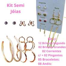 Kit Econômico 51 Peças Semijoias Femininas Folheadas Ouro 18K e Prata – Foto Ilustrativa, Sem Maleta