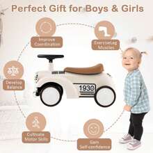Homasis Retro Kids Ride-On Toy Kids Sit To Stand Vehicle With Working Steering Wheel - White - View 7