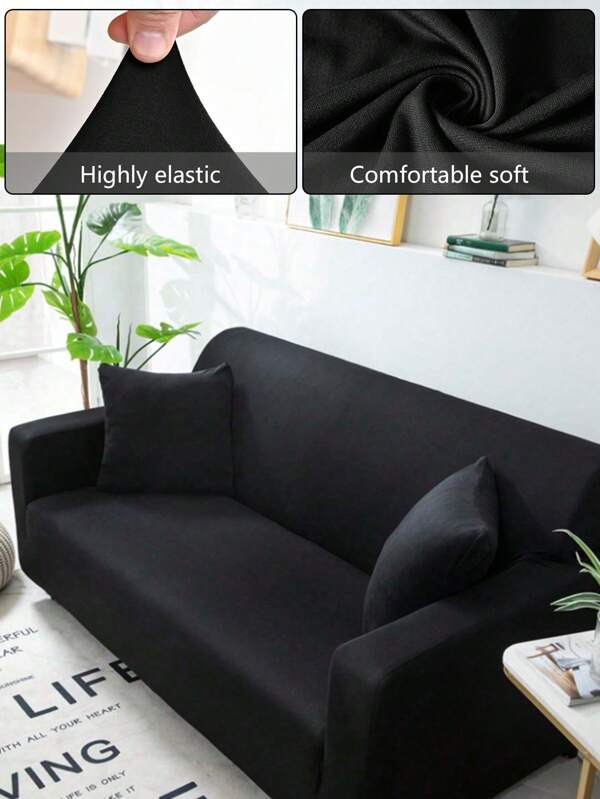 1 Pc Solid Color Milk Silk High Elastic Sofa Cover With 1 Pc Matching Unfilled Cushion Cover, Machine Washable, Dustproof & Anti-Pet Scratch, Sofa Protector